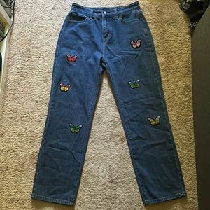 Shein butterfly patch high waisted jeans, size large